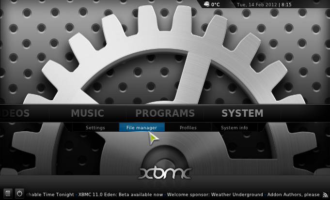 Open XBMC - Ga naar 'Systeem' dan Bestandsbeheer'