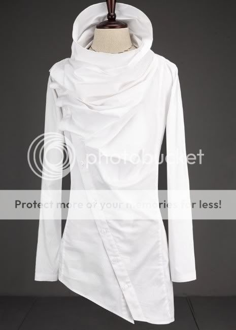 High Collar Oblique Placket Design Japan Punk Style Mens White Casual 