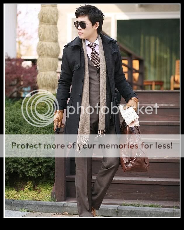 Mens UK Style High Quanlity Stylish Woolen Trench Coat Overcoat BELTED 