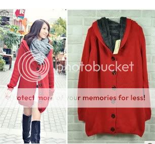 Women Lady Stylish Warm Thick Hooded Button Sweater Cardigans Coat 5 