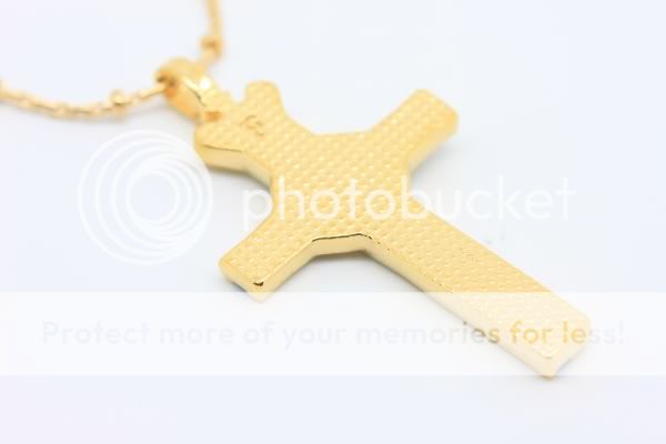 New Men Women Rhinestone Cross 9K Gold Filled Necklace  