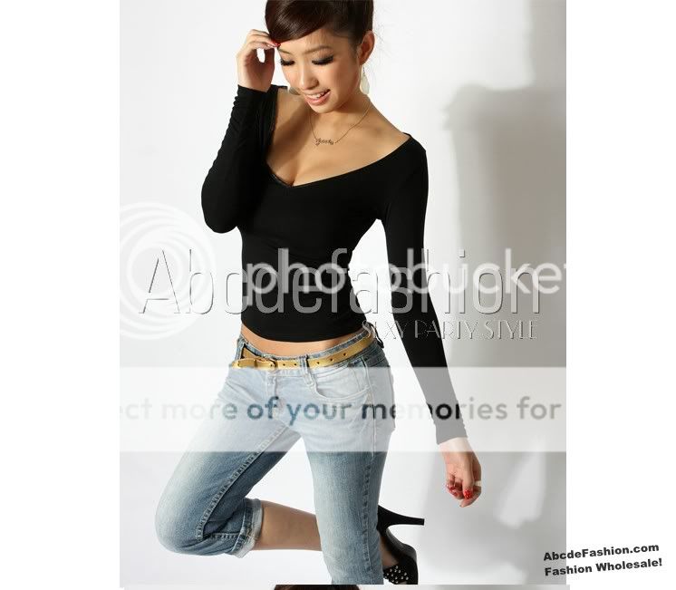 Sexy Backless Cross Stap Long Sleeve Tight Tops Shirt  