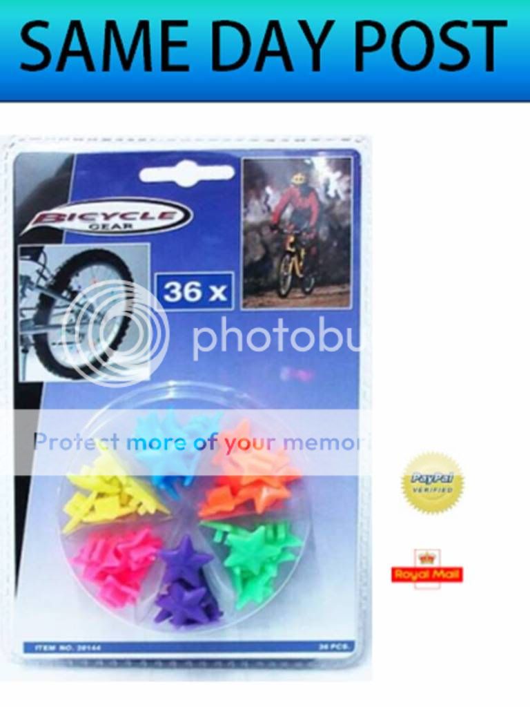 36 Colourful Star Shaped Spoke Beads Bike Bicycle Wheel Neon Clips